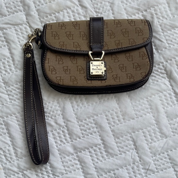 Dooney & Bourke Handbags - Dooney & Bourke Tan and Dark Brown Signature Wristlet